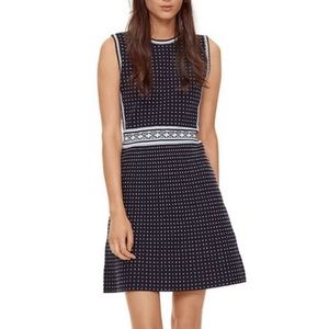 TORY BURCH Navy and White Dot Geo Stitch Sweater Dress
